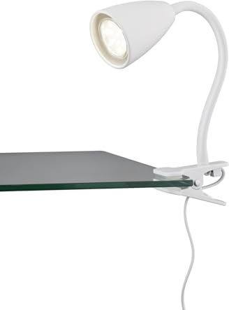lightling Sandra Klemmleuchte, Flexarm verstellbar, mit Schnurschalter, IP20 Indoor, exkl. 1 x GU10 max. 10W, Ø 7 cm, Höhe 20 cm, Metall, weiß matt