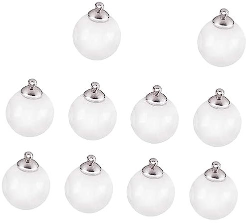 KONTONTY 10pcs 8mm Hollow Glass Ball Shaped Charms with Silver Cap Set for Diy Jewelry Making Accessories, Mini Crafts Charms for Necklace and Bracelet Decoration, Suitable for Handmade