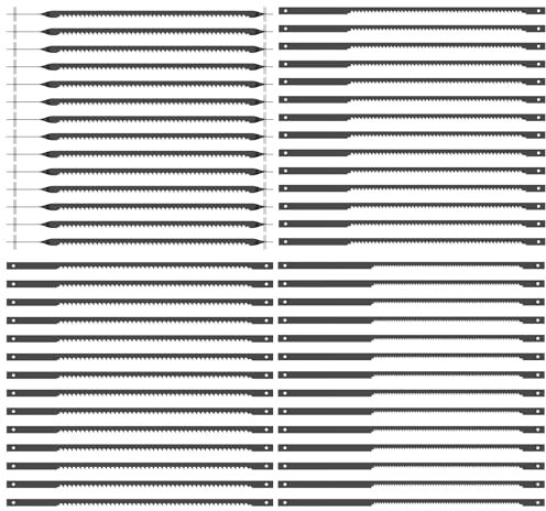 Foppla 56pcs Scroll Saw Saw Blades Set 4inch SK5 High Carbon Stahl Stecknadel Ende Sägeblätter Sortiment Set 15TPI 18TPI 24 TPI Holz Schneidsägen Ersatz für Holzkupfer(56pcs)