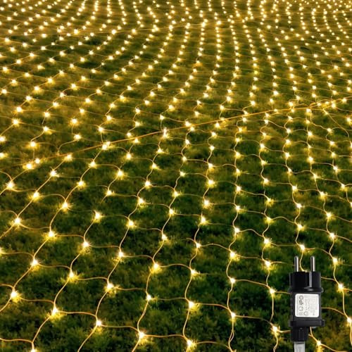 Cecaylie 2x2m lichternetz außen & inne, LED Warmweiß lichternetz mit 8 Modi + Memory-Funktion, IP44, zur Dekoration von Balkonen, Gärten und Häusern verwendet werden
