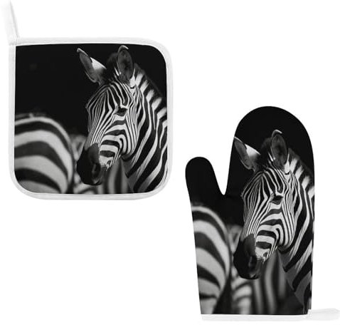 Black & White Zebra Oven Mitts and Pot Holders Insulated Gloves Hot Pads Heat Resistant Oven Gloves Potholder for Kitchen Cooking Baking Grilling (2-Piece Set)