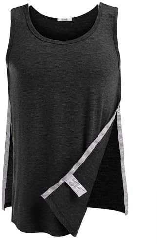 PINSPARK Unisex Post Shoulder Surgery Shirt Workout Tops | Women Snap Access Tank Top Men Recovery Tear Away Chemo Shirts Sleeveless Clothes After Rotator Cuff