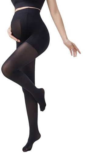 HIHOSSI Elegante Nahtlose Umstands-Kompressionsstrumpfhose 80D - Schwarze Schwangerschafts-Leggings und Umstandsstrumpfhosen - Größen S bis XL