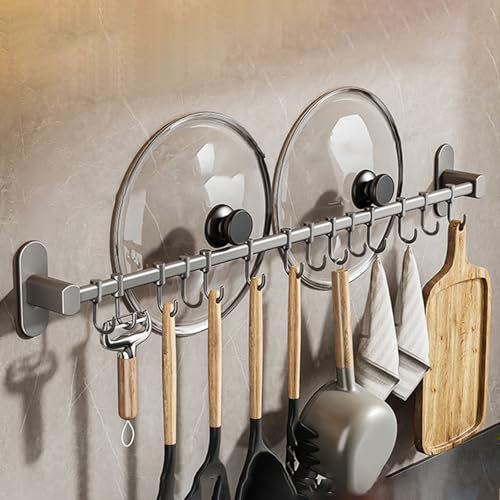 Enigmaire Hakenleiste küche,Hängeleiste Küchenreling,Küchenrelingsystem,Küchenhakenleiste,ohne Bohren Hängeleiste für Küchenutensilien,mit Haken,für Garderobe Schlafzimmer Schrank Badezimmer Küche