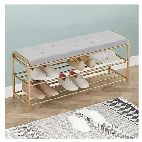 Aufbewahrungsbank aus Metall mit Doppelregal und gepolsterter Sitzbank Schuhhocker und Bettbank 80x30x45cm