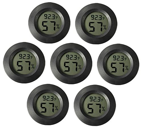 Happyyami 7 Pièces -hygromètre Rond Thermomètres Pour Reptiles Hygromètre D'humidité Thermomètre Pour Adultes Thermostat Terrarium Thermomètre De Piscine Station Météo Black Plastique