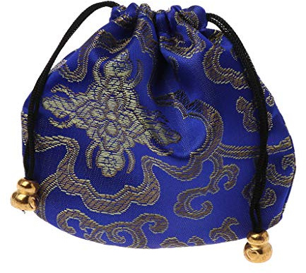 Pitadue Bolsa de joyería tradicional de seda bordada china para joyería con cordón
