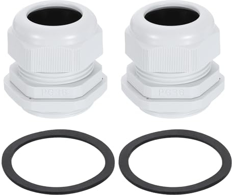 sourcing map 2Pcs PG36 Nylon Cable Glands, Waterproof Cord Grip Connector with Washer, Adjustable 22-32mm Wire Grommet Protectors with Gaskets and Locknut for Junction Box, White