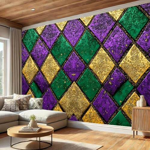 MIATCENRT Papier Peint Panoramique 450x315cm (L×H), Paillettes Diamant Papier Peint Tissu De Soie, 3D Effet Décoration Murale Poster, Géométrique Tableaux Muraux Photo Trompe L'Oeil Ornament