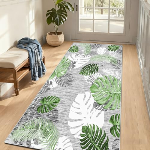 FTCJWL Waschbarer Teppich 80x160 Grüner Teppich Kurzflor Weich rutschfest Tepich Mit Blattmuster Rugs for Living Room Schlafzimmer Esszimmer Teppiche