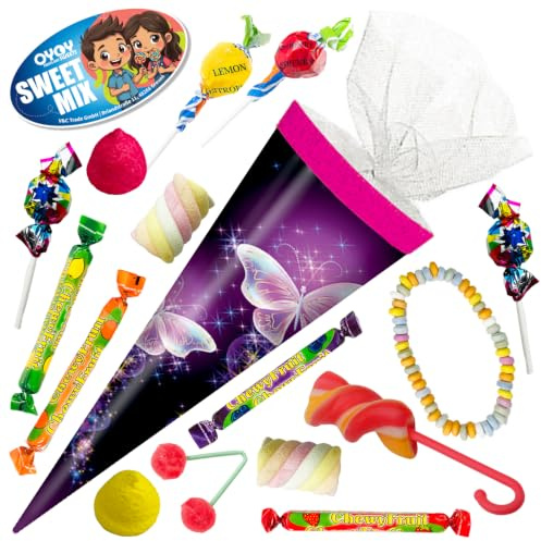 OYOY 22cm Schultüte gefüllt mit 145g Süßigkeiten Mix I Schultüte Schmetterling I Einschulung Geschenk I Schultüte fertig gefüllt I Schultüte klein