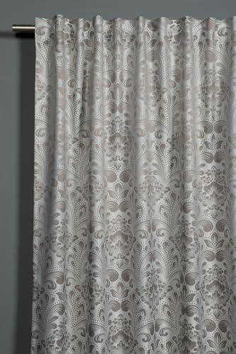Sehlbach Fertiggardine mit Gardinenband, Jacquard Ornamente, Taupe, 140 x 245 cm Gardinen, Blickdichter Stoff, Perfekter Faltenwurf, Verdeckte Schlaufen, Elegantes Design