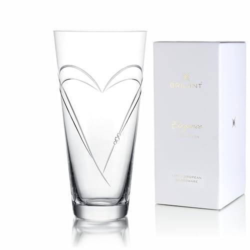 Brilant Heart in Heart Glasvase Zylinder - Blumenvase Modern mit Doppeltem Herzmotiv und Premium-Kristallen, Bleifrei Vase Glas Groß, Geschenkfertige Verpackung, Handgefertigt in EU - 1 Stück, 25 cm