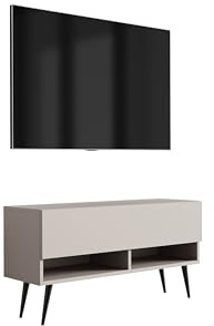 3xE Living TV-Lowboard 100 cm Kaschmir, Schwarze schräge Beine, 100 × 32 × 52 cm