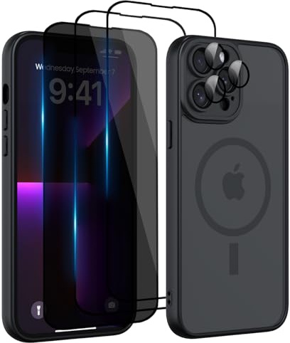 Nupcknn für iPhone 12 Pro Hülle,3 Panzerglas[HD+HD+Anti-Spy] Magnetisch mit Magsafe Handyhülle für iPhone 12 Pro Case Durchscheinende Matt Rückseite Dünn Stoßfest Schutzhülle