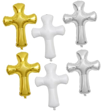 Uonlytech 6 Globos Grandes de Aluminio en Forma de Cruz para Bautizo y Comunión, Decoración Religiosa para Fiestas, Accesorios Fotográficos, Color Plateado, Paquete de 6 Unidades