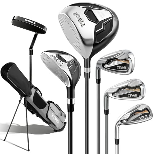 Golfklubbor set för män vänsterhänta 7-delat komplett set med förare hybrid 7 järn 9 järn sand kil putterstativ väska – nybörjare golfset för män grå