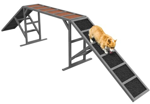 PawHut Hunde Agility Steg Sicherheitsstange bis 40 kg 335x55x60cm Grau | Agility-Ausrüstung Für Hunde, Rutschfester Oberfläche, Wetterfest, Agility-Gerät, Als Laufsteg & Trainingsequipment
