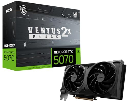 msi Gaming RTX 5070 12G Ventus 2X OC Black Graphics Card (12GB GDDR7, 192-bit, Extreme Performance: 2542MHz, DisplayPort x3 2.1a, HDMI 2.1b, NVIDIA Blackwell Architecture)