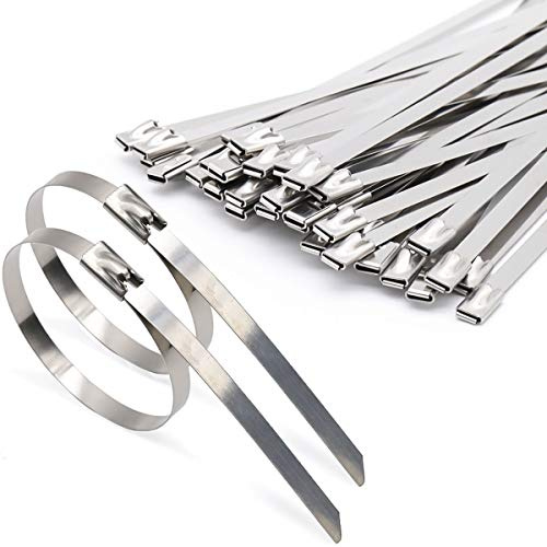 4.6 * 200mm Collier de Serrage Inox, 304 Attache Câblées Acier Inoxydable,122 kg Autobloquante Attaches de Câble Robustes,Convient Pour Usage Industriel Garages,Extérieur Clôture,Lot de 50 Pièces