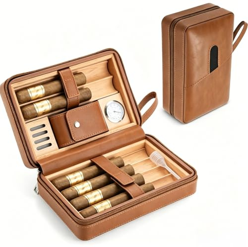 Racocou Solid cederträ cigarhumidorer för 20-35 cigarrer med avtagbar bricka, hygrometer, avtagbar fuktare, droppledning och kortficka,Black