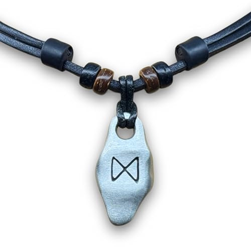 HANA LIMA Lederkette Halskette Dagaz Rune Wikingerschmuck Wikingerkette Halsband Thor Odin Herrenkette Damenkette