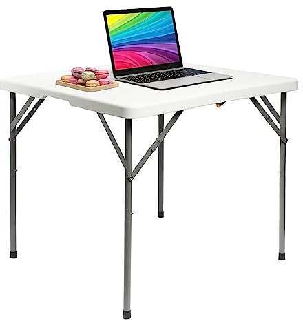 Todeco Table Pliante de Jardin Carrée, Traiteur Pliante Table 86 x 74cm, Table Transportable pour Camping BBQ Barbecue Pique-Nique, Pieds en Acier Pelliculé Gris