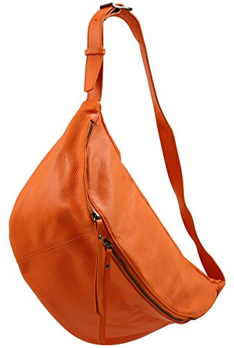 SH Leder echt Leder Damen Unisex Brusttasche für Festival Reise Gross Hüfttasche Crossbody Bag Frauen Ledertasche 49x28cm Daniela G768 (Orange)
