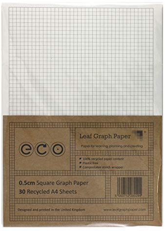 A4 Graph Paper 5mm 0.5cm Squared, 100% Recycled, Plastic Free, 30 Loose Sheets