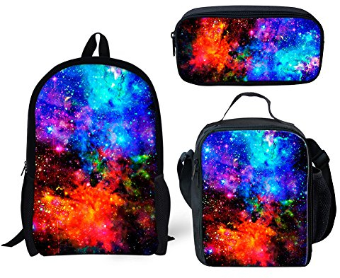 Binienty 3-in-1-Rucksack mit Lunchtasche und Federmäppchen für Kinder, Jungen, Mädchen, Schulschulranzen, Nebula Galaxy, Einheitsgröße,