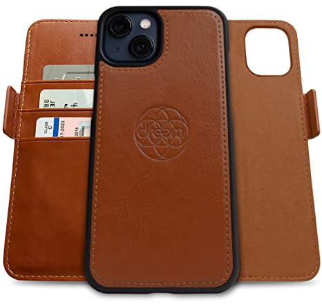 Dreem Vegane Leder Magnetische Abnehmbare Brieftaschenhülle für iPhone 13 | Integrierter Handyhalter, RFID-blockierende Kartenhülle, Klapphülle, MagSafe-kompatibel, Geschenkbox [Fibonacci: Karamell]