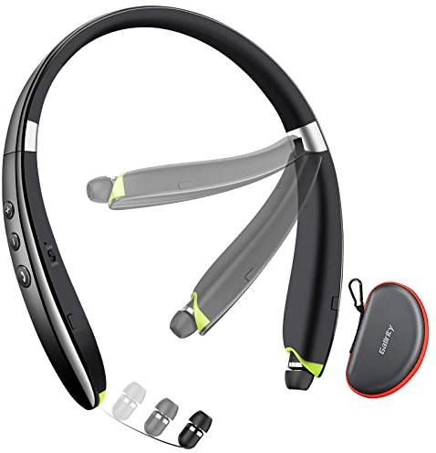 Bluetooth Headset, 2026 Upgraded Neckband Bluetooth Headphones with Retractable Earbuds, Noise Cancelling Stereo Earphones with Mic, Foldable Wireless Headphones for Sports Office with Carry Case