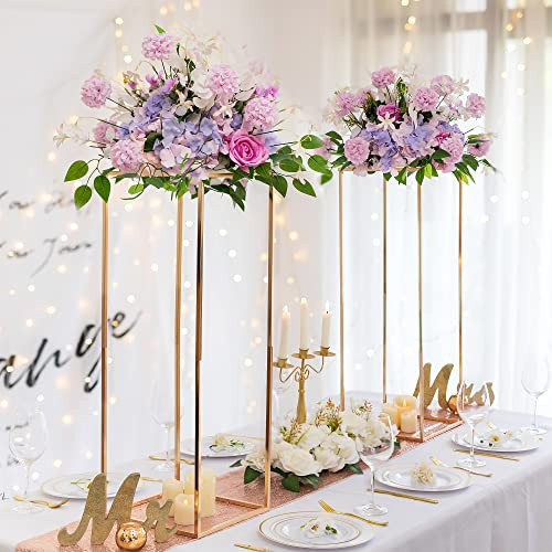 Sziqiqi Wedding Centerpieces for Tables Gold - Tall Metal Flower Stand Decorations for Weddings Party Metal Floor Geometric Vases for Events Reception 31.5inch