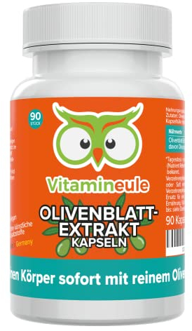 Olivenblattextrakt Kapseln - hochdosiert 500 mg 8:1 Extrakt (entspricht 4.000 mg Olivenblatt-Pulver) - 100 mg Oleuropein - bioaktiv & vegan - Produktion in Deutschland - ohne Zusätze - Vitamineule®