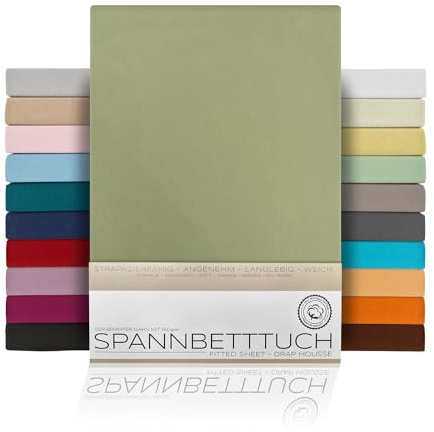 Beautex Spannbettlaken Jersey Baumwolle Topper 180x200x15 cm Olivgrün | atmungsaktiv, hautfreundlich, rundum elastisch, perfekte Passform, formstabil, 160 g/m², pflegeleicht, viele Farben