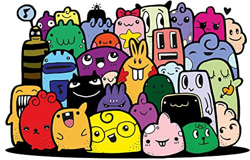 Wandtattoo Tiere bunt für Kinder Wandbild Tiermotiv für Kinderzimmer Babyzimmer Spielzimmer Dekor Wandsticker Aufkleber selbstklebend Mädchen Junge YX039 (Ohne Wunschname, 05 Doodle Monster)