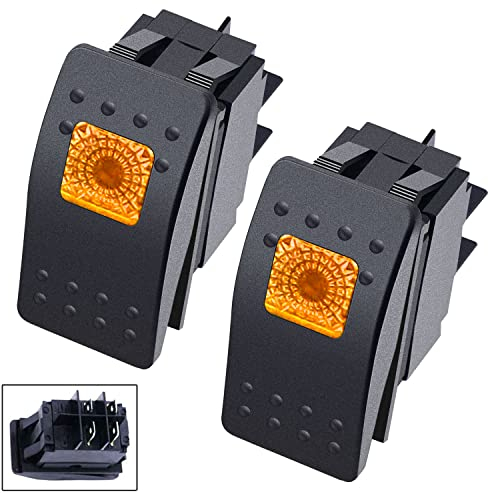 Taiss/2Pcs Boot Marine Beleuchteter Wippschalter 12V 20A 4Pin Ein/Aus mit gelber LED Auto Offroad Druckknopf Kippschalter RK1-06N-Y