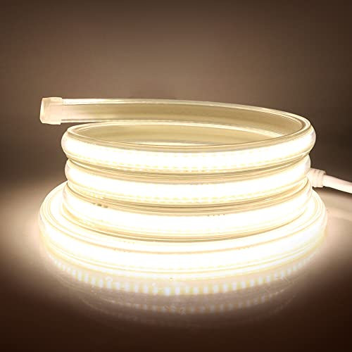 XUNATA Tira de LED COB 220V, Alto Brillo 360 LED/m, IP65 Impermeable, Cada Corte de 50cm, Luz de Cuerda Flexible con Alimentación (0.5m, Blanco Natural, 4000K)
