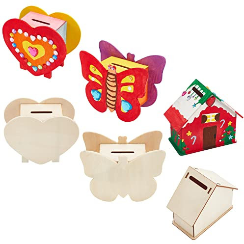 WEBEEDY 3 Set DIY Holz Sparschwein Haus Sparschwein Münzbank Malen Und Dekorieren Holzschmetterling Zum Basteln Unvollendet Kunsthandwerk Kreative Geschenke Malen Sie Ihr Eigenes Sparschwein
