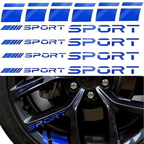 Pincuttee 14 x Auto-Aufkleber, Felgenrand-Aufkleber, Sport-Logo, reflektierende Aufkleber, Sport-Emblem, Auto-Rückstoßstangen-Aufkleber, Rückspiegel-Aufkleber für alle Fahrzeuge (blau, 14 Stück)