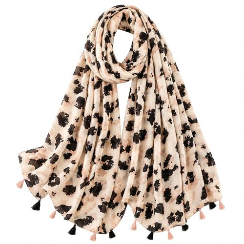 FAIRYGATE Scarves for Women UK Women's Leopard Print Scarf Shawl with Tassels Scarfs Soft Fringe Wraps for Wedding Evening Party Dresses 58019