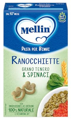 Mellin Pasta per Bimbi, Ranocchiette, Con Grano Tenero e Spinaci, 280g | 100% Naturale, Con Vitamina B1, Per Bambini dal 10° Mese