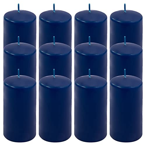 Stumpenkerze Höhe 11,5 cm Ø 6 cm lange Brenndauer Rund-Kerze Säulenkerzen Kerzen-Deko Tafelkerzen Weihnachts-Kerzen Hochzeit (blau, 12)