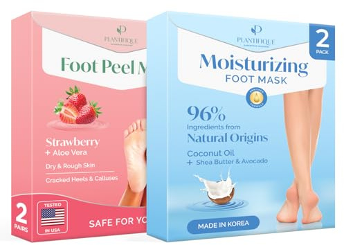 Plantifique Fußmaske - 2 Paar Fußpeeling Maske Anti Hornhaut entferner für trockene Füße & Koreanische Fußmaske - 2 Paar für trockene und rissige Füße, Anti Horhaut Socken