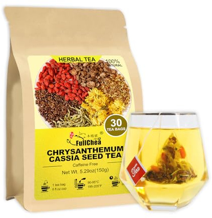 FullChea - Chrysanthemum Cassia Seed Tea, 30 Teabags, 5g/bag - Burdock Root, Goji Berries, Osmanthus, Honeysuckle Combination Herbal Tea