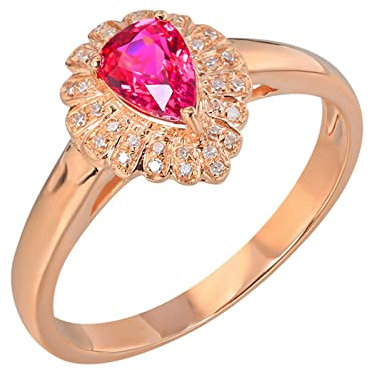 KnSam 18 Karat Au750 Rotgold Verlobungsring Frauen, Rot Rubin Trauringe 0.69ct 750 Rotgold Pärchen Ringe mit Diamant Echt Gold, Gr.57 (18.1)