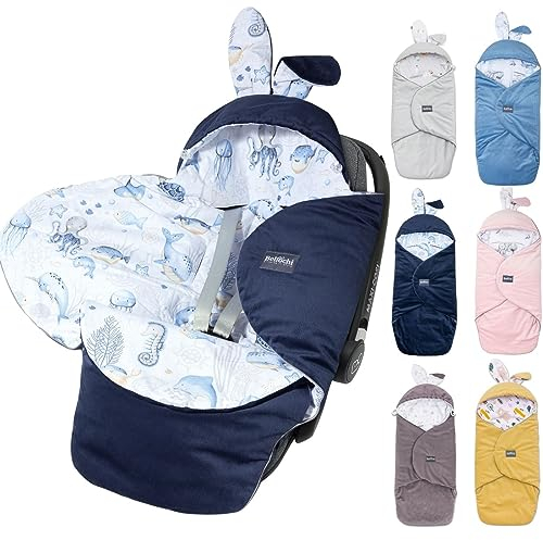 Bellochi Universal Baby Einschlagdecke für Babyschale und Autositz Kinderwagendecke Fußsäck aus Baumwolle und Samt z.B. passend für Maxi-Cosi, Römer, Cybex (Verne)