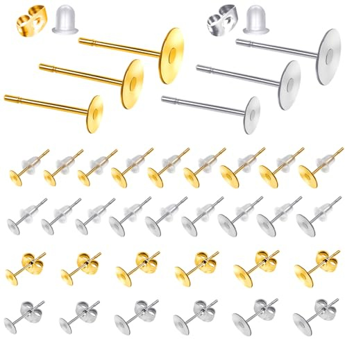 TOAOB 300 Piezas Postes de Pendientes Acero Inoxidable 4 mm 6 mm 8 mm Plata y Oro Con Tuercas de Pendientes de Mariposa y Cierres de Silicona Transparente para Accesorios de Joyería | Pendientes con cierre de mariposa y plástico transparente para la fabricación de joyas