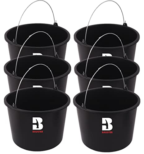 BAUSTER® Lot de 10 seaux de construction en plastique de 20 l - Seau à ciment - Seau à mortier - Seau de jardin - Idéal pour les travaux de rénovation et de construction - Seau en plastique noir