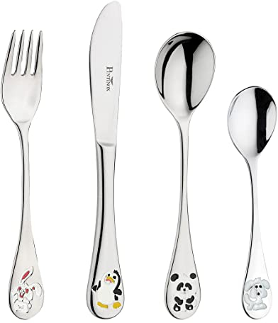 PINTINOX, Set de 8 Couverts Enfant en Acier Inoxydable, Set composé d'une Fourchette, d'un Couteau, d'une cuillère et d'une cuillère à café